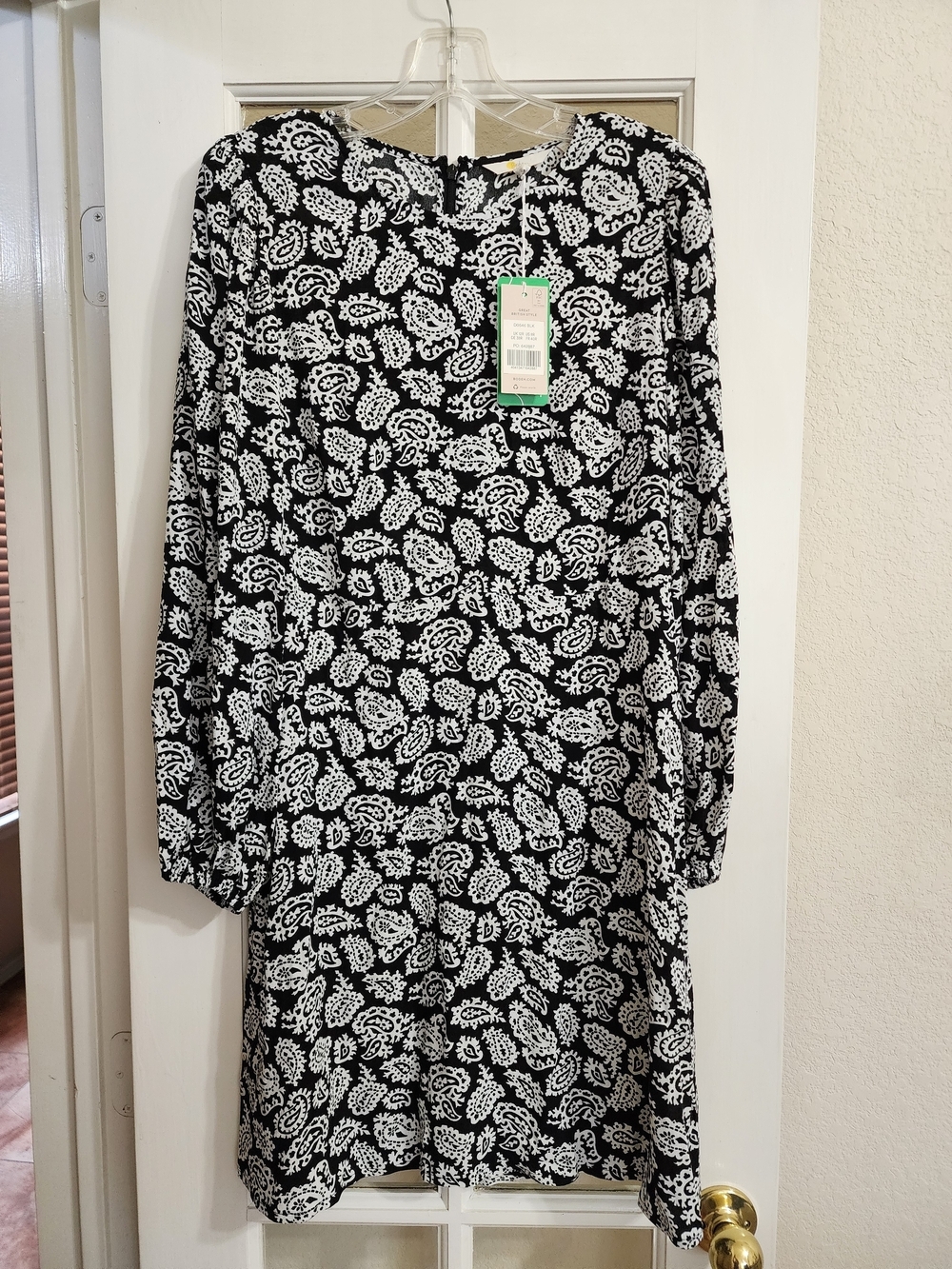 NWT Boden D0546 Black White Paisley Long Sleeve Fit & Flare Dress US 8R